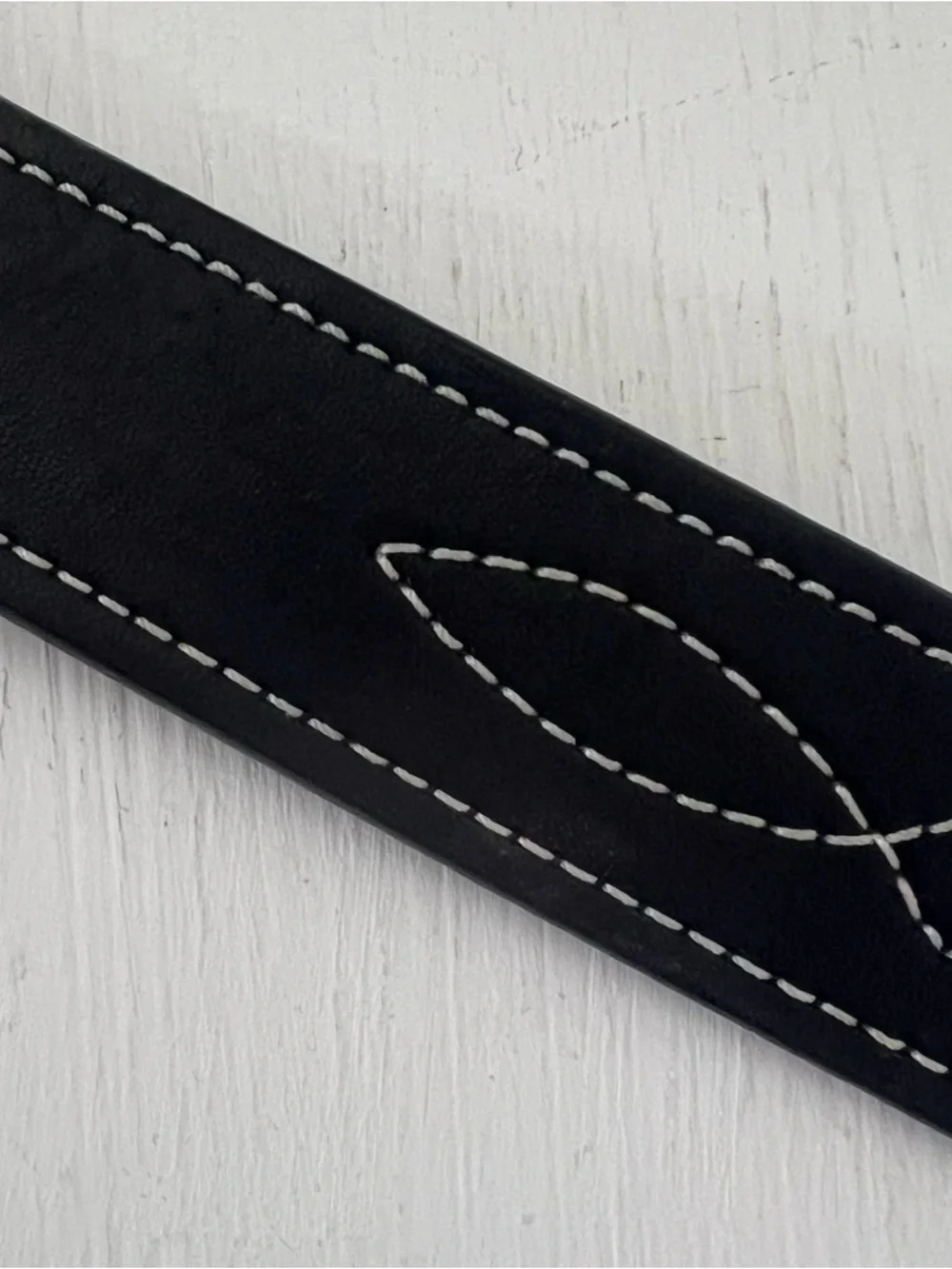 Brenneman’s Black Leather White Stitching Western Rodeo Moto Belt Size 38 USA